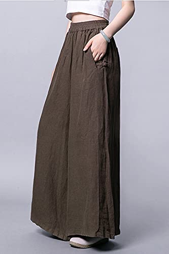 chouyatou Women's Baggy Elastic Waist Chinese Frog Button Wide Leg Linen Pants2