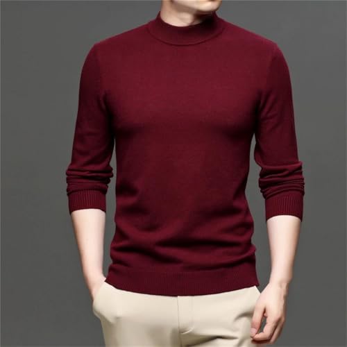 Men Mock Neck Pullover Solid Color Turtleneck Knitwear Autumn Winter Sweater3