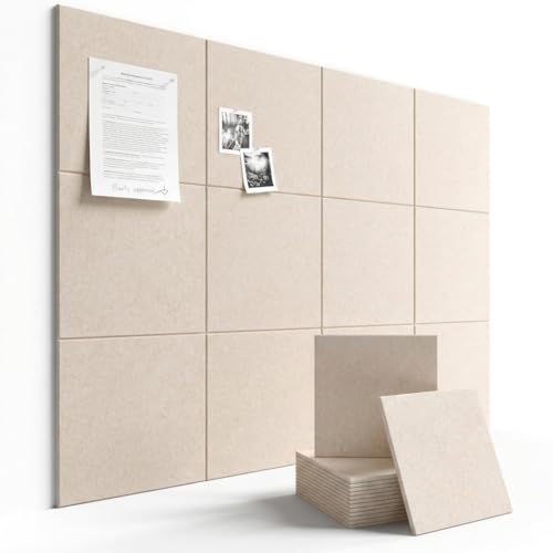 Large Felt Bulletin Board 48" x 36", 12 Pack Wall Tiles with 35 Push Pins & 60 Removable Adhesive Tabs, Modular Pin Board Alternative for Home Office(Oatmeal, Solid Tile 12-Pack)