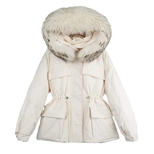 Doudoune femme 90% duvet manteau court à capuche col fourrure véritable S