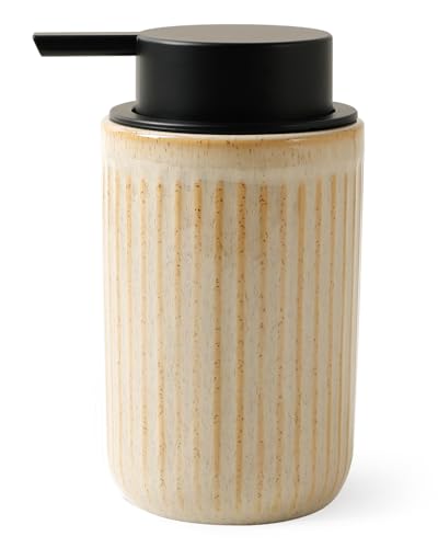 Image of BosilunLife Dish Hand Soap Dispenser - Liquid Pump Soap Dispenser for Bathroom Deco 12oz Ceramic Kitchen Dish Dispenser with Rust-Proof Liquid Pump Modern Refillable Lotion Bottles, Greige