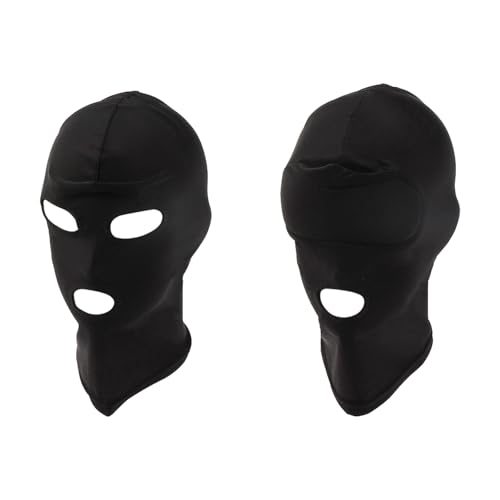 Vxcvzv Adult Costume Mask 2Pcs Black Full Face Hood Open Mouth Eye Design Breathable Elastic Headgear for Couples Role Playing Party Games