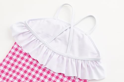 Image of LIZENS Girls One Piece Swimwear Checker Print Ruffles Bathing Suit for Kids Size 2-12