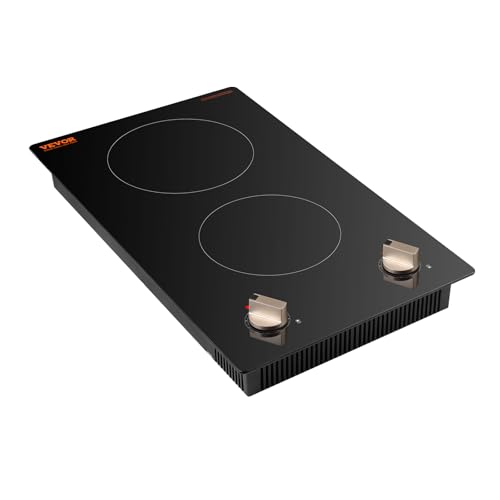 VEVOR Induction Cooktop, 1800W Electric Countertop Burner, 2 Burner Knob Control Stove, Built-in Induction Cooktop with 12 Temperature Settings, Glass Surface, Auto Shut-Off