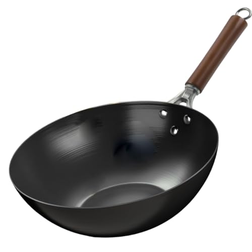 Wok de hierro 30 cm con tapa y mango de madera miniatura 1