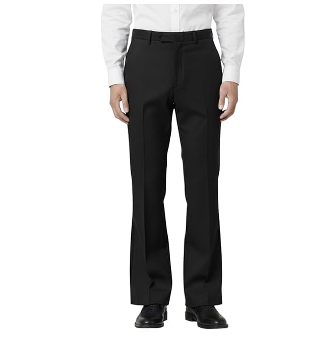 Image of Men's Japanese Boot Cut Formal Trousers | Premium Slim Straight Fit Office Pant | Wrinkle Resistant Business Wear | Classic Flat Front Dress Pants for Men Black