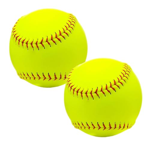 Rarapop 2 Pack Sports Fastpitch Softballs 11 Inch Yellow Practice Softball Unmarked & Leather Covered Training Ball for Games Practice and Training