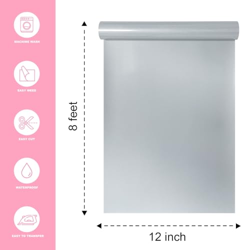 Image of Reflective Heat Transfer Vinyl 12 inch x 8 ft HTV for Shirts, HTV for All Cutter Machine - Easy to Cut & Weed for Heat Vinyl Design (Light Gray Reflective)