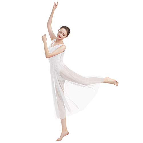 Robe de danse lyrique dos nu avec jupe en tulle coupée blanche fluide taille S - 5
