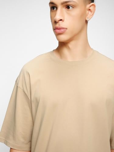Image of crazymonk Oversized Baggy Fit Drop Shoulder Half Sleeves Round Neck Solid Pure Cotton T-Shirt for Men