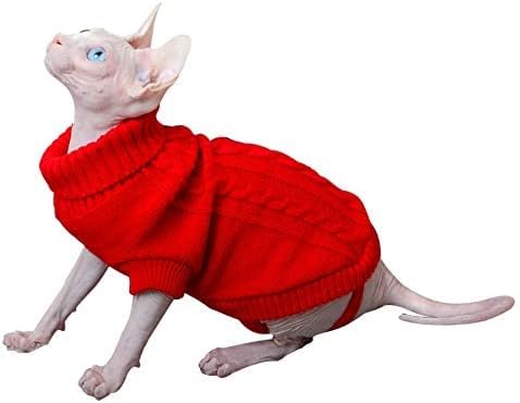 Miniatura 6 de Suéter cuello de tortuga, tejido, de colores sólidos, para mascotas gatos y perros para gatitos, chihuahuas y pug, L, Rojo