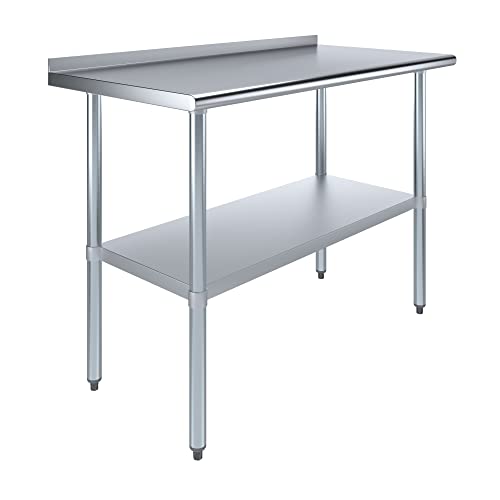 Image of AmGood Stainless Steel Work Table with 1.5 inch Backsplash | Metal Kitchen Food Prep Table | NSF (48 inch Long x 24 inch Deep)