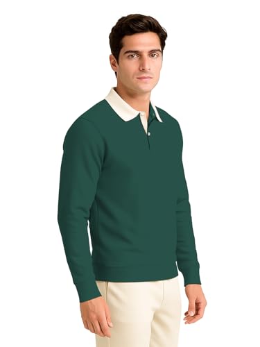 Image of BULLMER Solid Polo Neck Full Sleeve Cotton Blend Tshirt with Rib for Men | Stylish Full Hand Tshirt for Men