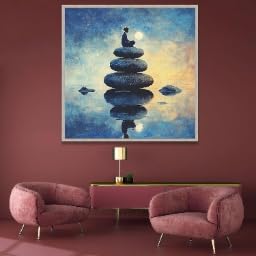 Peinture décorative eaux calmes : tableau zen 65x65cm avec cadre - 2
