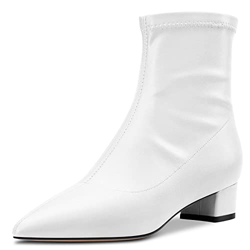 HEUIVZAR Womens Ankle Boots Short Bootie Mid Chunky Block Heel Closed Pointed Toe Matte Classic Shoes Zipper 2 Inch