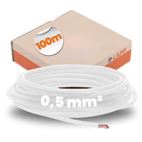 100 metrów Lapp 4510051 H05V-K 0,5 mm², biały, przewód okablowania, elastyczny I pojedyncza ładowarka PCW, przewód 0,5 mm², okablowanie