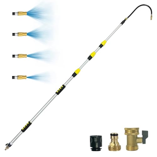 Buyplus 12FT Telescopic Gutter Cleaning Tools from The Ground, Long Reach Gutter Cleaner Wand with Hose Attachment, Rain Gutters Cleaner Tool with Extension Pole for 2nd Story House