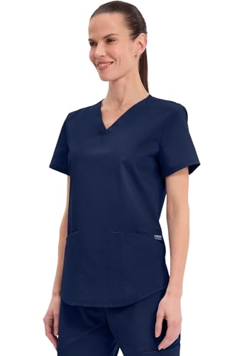 Cherokee Scrubs for Women V-Neck Top, 3 Pockets, Fade Resistant, Soft Stretch Fabric with Shirttail Hem & Side vents - WW665