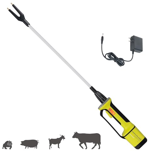 VETPLUS Voltage Adjustable Livestock Prod for Cattle, Cow, Hog, Goat, and Sheep, Rechargeable Animal Prod with Power Adjustment, Equipped with 23“ Flexible Shaft. (Total 33 inch)