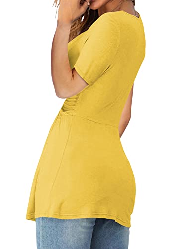 Image of Tankaneo Womens Front Knotted V-Neck Blouse T Shirt Short Sleeve Oversized Tunic Tops Summer Solid Pullover Tees