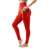 SINOPHANT High Waisted Leggings for Women - Full Length Capri Buttery Soft Yoga Pants for Workout Athletic, Red, Small / Medium
