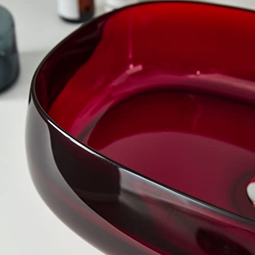 Cpingao Bathroom Oval Artistic Resin Vessel Vanity Sink Bowl Basin, 23" x 15" Translucent Above Counter Cabinet Sink, Pop-up Drain Included, Scarlet 2266