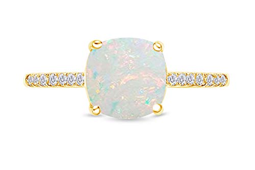 AFFY 14k Gold Over Sterling Silver Lab Created Opal And Simulated White Sapphire Solitaire Engagement Bridal Ring Jewelry For Women Birthday2