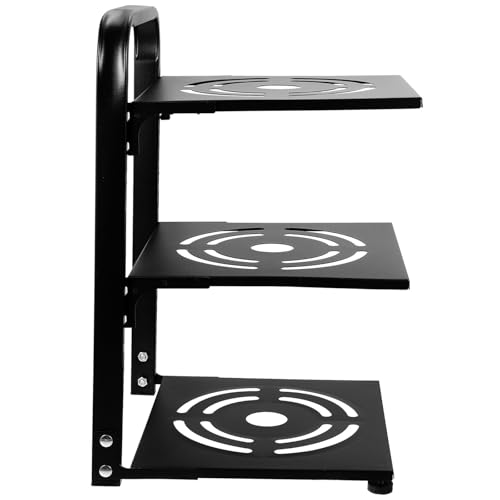 GARVALON Adjustable 3-Tier Carbon Steel Pot Rack Black Multi-Layer Kitchen Pan Organizer Household Cabinet Draining Stand for Cookware Storage and Home Use