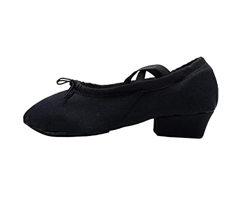 Scarpe da donna in tela con tacco basso per insegnanti, scarpe da ballo, nero, 39 EU