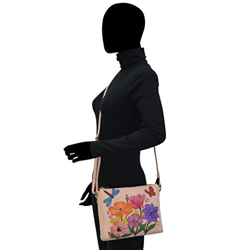 Anna By Anuschka Women’s Genuine Leather Slim Medium Crossbody - Hand Painted Original Artwork - Dragonfly Garden #TOP4