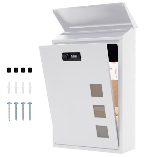 lisetar Boîte aux Lettres Murale en Acier avec Serrure à Combinaison, 3 fenêtres (4 x 4 cm), imperméable, pour la Maison, Le Jardin, 40 x 25 x 10 cm -...