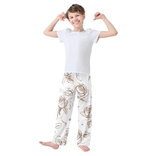 ZZXXB Rose Print Boys Long Pants Soft Trousers Elastic Waist Kids Lounge Bottoms with Pockets S-XL3