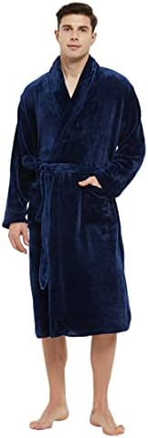 U2SKIIN Mens Fleece Robe Plush Collar Shawl Bathrobe(Navy,L/XL)