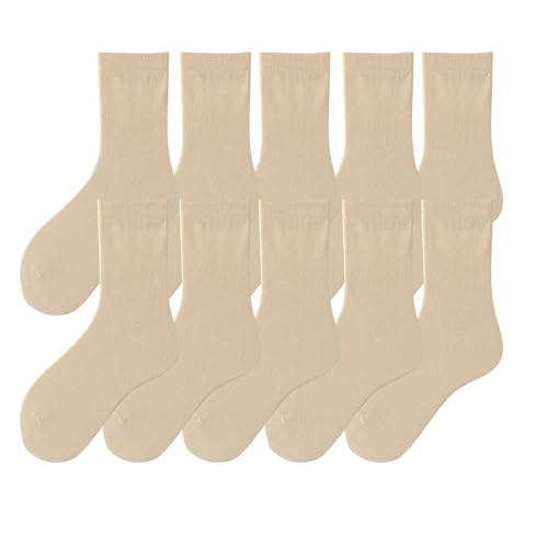 10 Pairs Women Socks Cotton Soft Casual Colorful Cute Sock Solid Color Size 6-10 (US, Alpha, One Size, Regular, Regular, Beige)