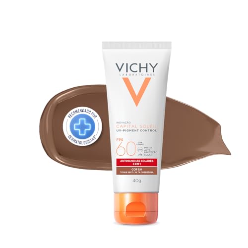 Vichy Capital Soleil Pigment Control, Protetor Solar Facial com Cor Anti Manchas Solares com Vitamina B3 e Ácido Tranexâmico Previne Hiperpigmentação e Uniformiza a Pele Cor 5.0 40g