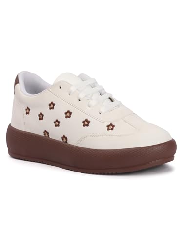 Image of TRYME Floral Platform Sneakers for Women | Lightweight Lace-Up Casual Shoes for College, Travel