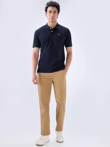 Image of Raymond Men Slim Fit Solid Pattern Pure Cotton Half Sleeve Polo Neck Casual T-Shirt