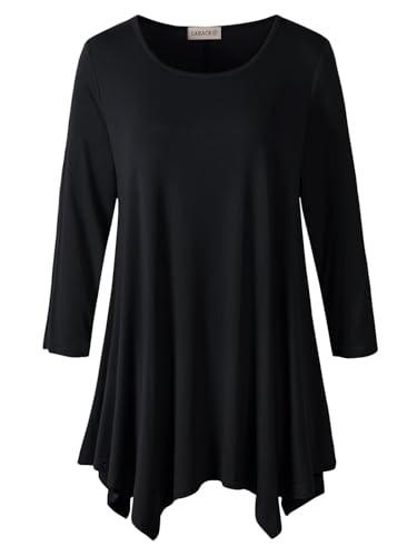 LARACE Plus Size Tops for Women 3/4 Sleeve Shirts Tunic Tops Loose Fit Basic Lady Clothes (3X, Black)