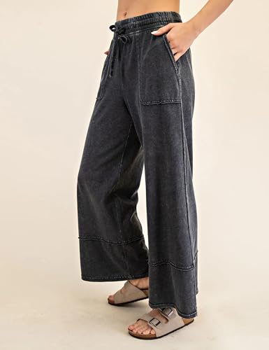 Lianlive Women Baggy Wide Leg Pants Casual Drawstring Elastic Waisted Palazzo Pants Loose Trousers with Pockets2