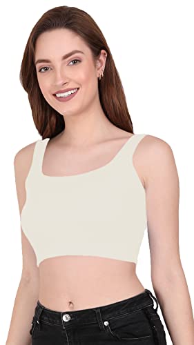 Image of THE BLAZZE 1044 Women's Cotton Basics Sexy Solid Square Neck Slim Sleeveless Saree Readymade Saree Bra Blouse Crop Top T-Shirt for Women