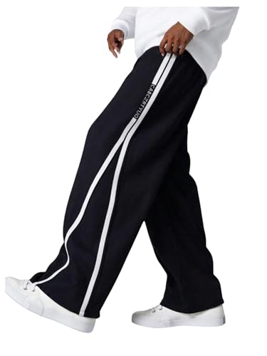 Boy's Baggy Sweatpants Elastic Waist Side Striped Track Pants Wide Leg Athletic Casual Trousers