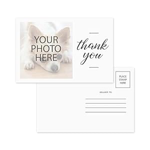 SBLABELS Personalized Photo Script Thank You Postcards / 50 Custom Appreciation Classic Mailing Postcards / 4″ x 6″ Flat Postcard/Elegant Fill In Appreciation Thanks Cards/Made In The USA
