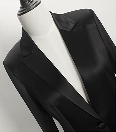 Women's Blazer Suits Black Satin Single Breasted Jacket Women Business Coat4