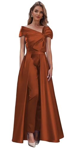Plus Size Mother of The Bride Pant Suits Burnt Orange 2 Piece Formal Pantsuits for Women Wedding Romper US 16