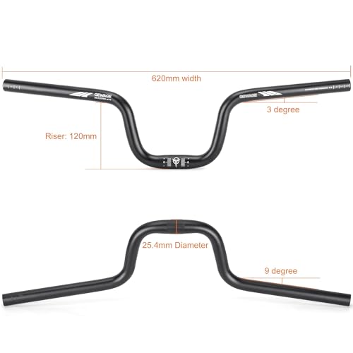 GEWAGE 25,4 mm Fahrradlenker – 620mm Riser-Lenker aus 6061 Aluminiumlegierung, 30/50 /70/90/120mm Rise, 12° Backsweep… – Ansicht 5