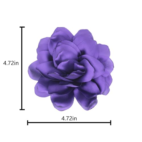 Image of Large Camellia Satin Fabric Flower Brooch Pins Hairpin for Women,ladies. (Deep purple)