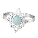 cotigo- Anillo Nudo De Bruja Para Mujer | De Acero Inoxidable Ajustable | Con Piedra Natural | Anillo De Proteccion Espiritual | Amuleto De Proteccion y Suerte. (CON OPALINA)