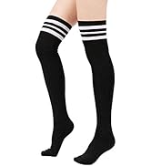 Zando Womens Stripes Thin Tube Socks Thigh High Tights Over Knee Socks Casual Knee High Stockings...