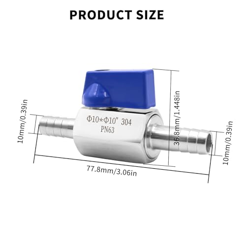 PWGHWG Kugelhahn mit Widerhaken, Absperrventil Edelstahl Pagodengelenk fürWasser, Gas, Öl, Kraftstoff (10 mm)