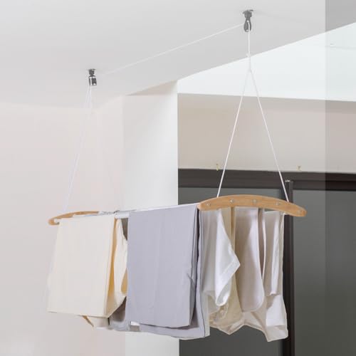 Ceiling Mounted Drying Racks for Laundry-Space-Saving Ceiling Clothes Drying Rack-Pulley Drying Rack-Bamboo, Metal, Ceiling Clothing Rack-Ceiling Mount Drying Rack-Clothes Drying Rack Ceiling Mounted